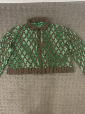 VTG Handmade Cardigan Sweater 4XL Wool Blend Oversized Chunky 3D Knit Heavy Cozy